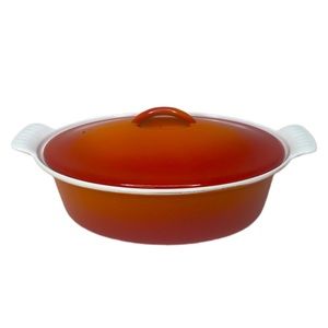 Vintage Descoware Oval Dutch Oven Lid Cast Iron Enameled Orange Flame FE 16-E